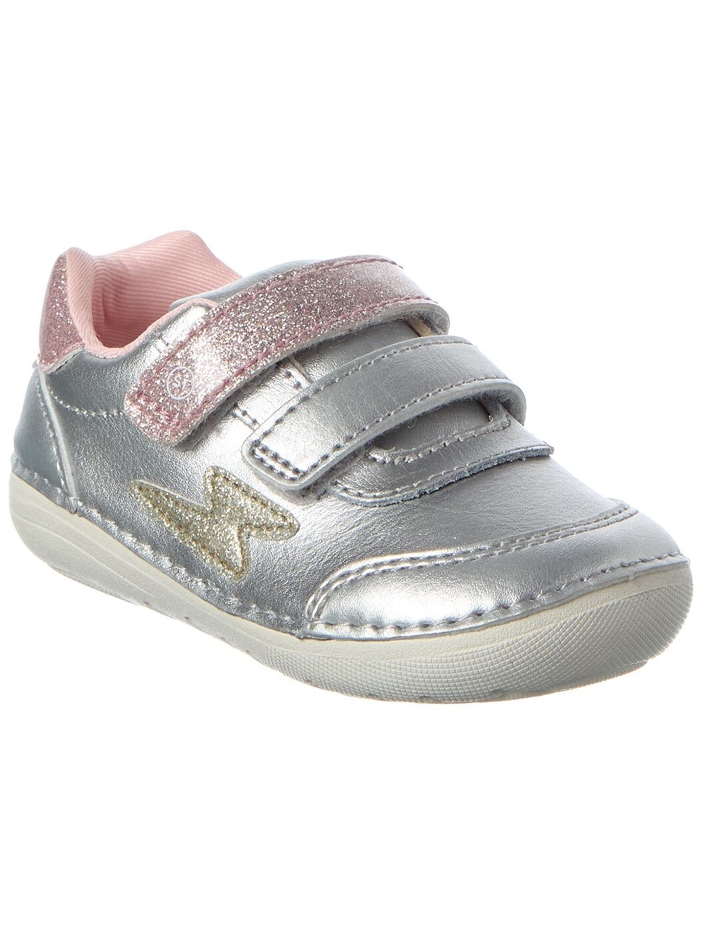 Stride Rite Silver and Pink Glitter Lightning Strap Sneakers